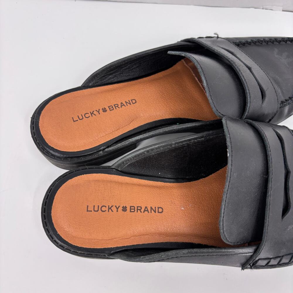 Lucky Brand Esila Mule Shoe Womens Size 9 Black Leather Slip On - Picture 7 of 12